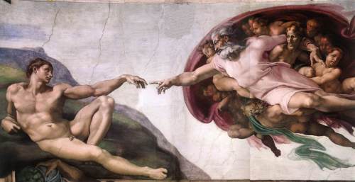 Michelangelo Buonarroti, (1475, Caprese - 1564, Roma), “Creazione di Adamo”, 1510, Affresco, 280 x 570 cm, Cappella Sistina, Vaticano, Roma